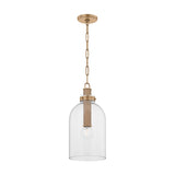 Midori Small Pendant 9", Patina Brass with Grasscloth Accents