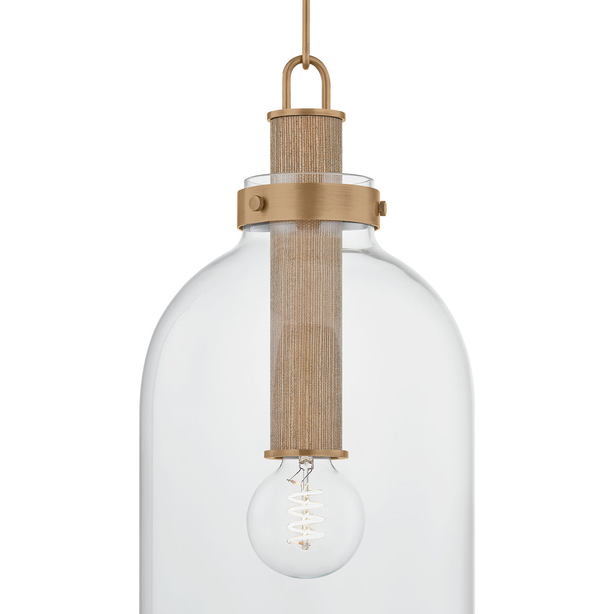 Midori Small Pendant 9", Patina Brass with Grasscloth Accents