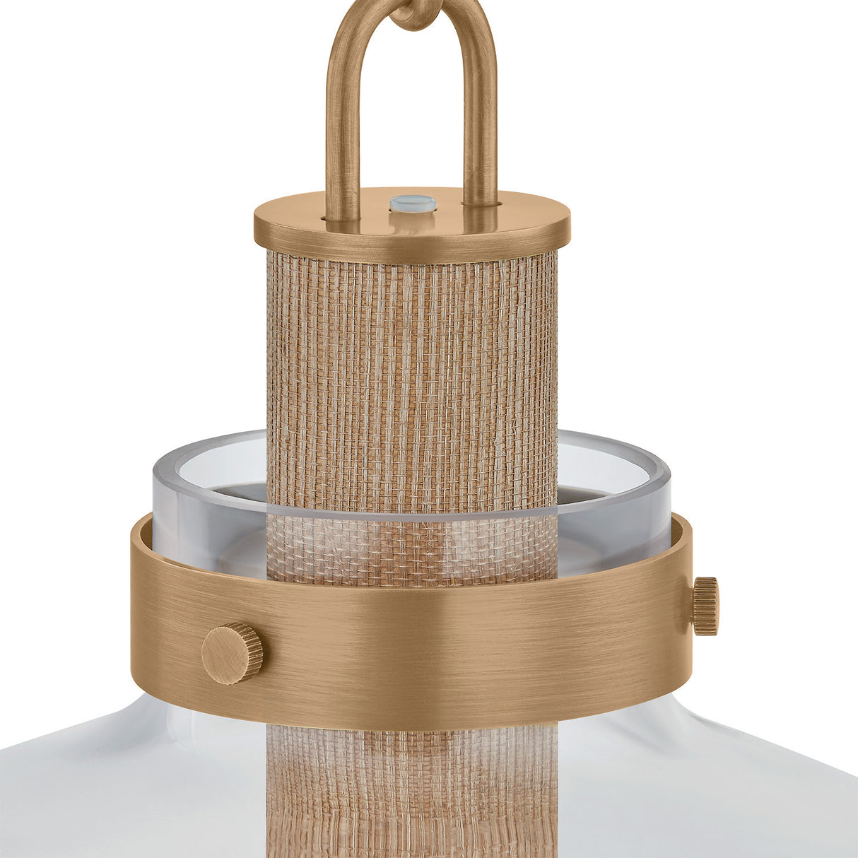 Midori Small Pendant 9", Patina Brass with Grasscloth Accents