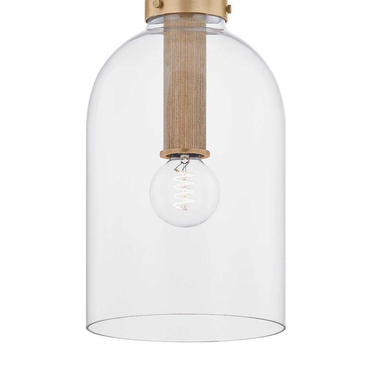 Midori Small Pendant 9", Patina Brass with Grasscloth Accents