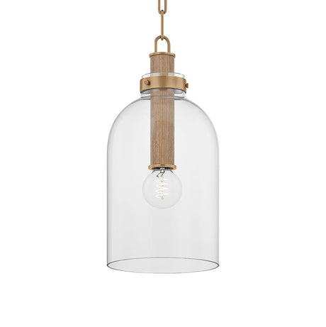 Midori Small Pendant 9", Patina Brass with Grasscloth Accents