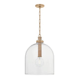 Midori Medium Pendant 16", Patina Brass with Grasscloth Accents