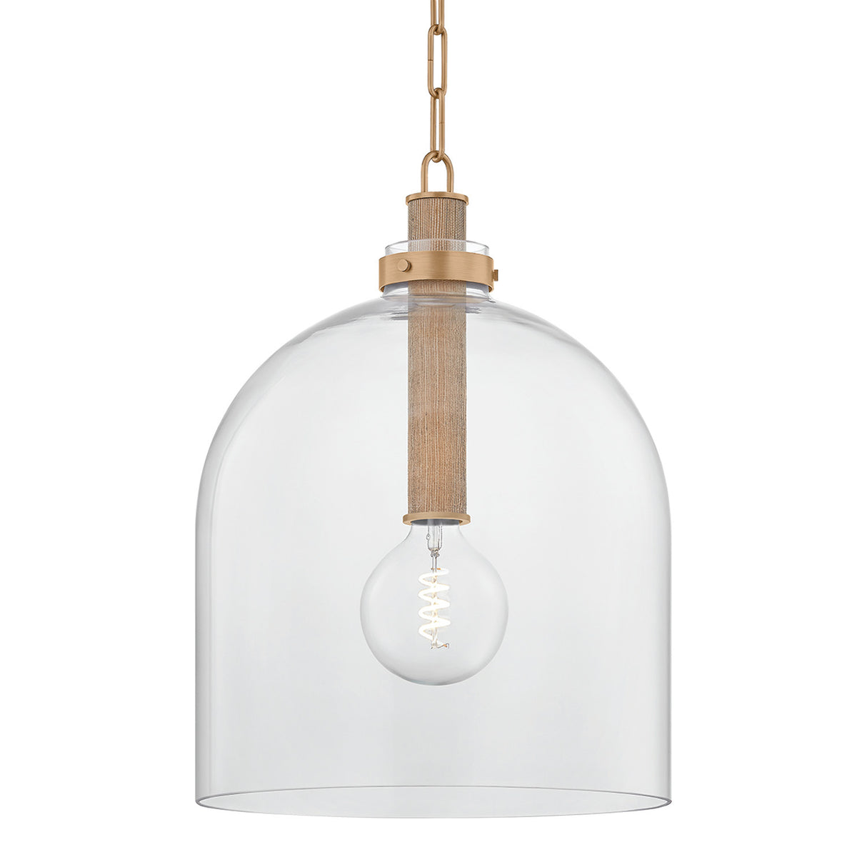 Midori Medium Pendant 16", Patina Brass with Grasscloth Accents