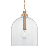 Midori Medium Pendant 16", Patina Brass with Grasscloth Accents
