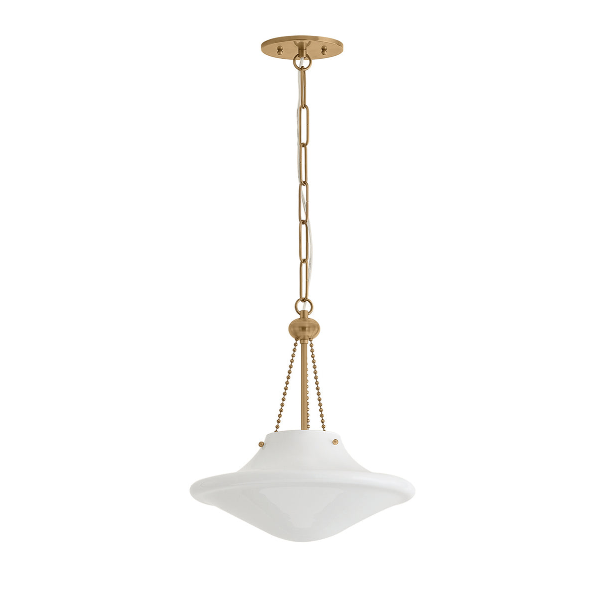Balina Medium Pendant 14", Patina Brass and Milk Glass