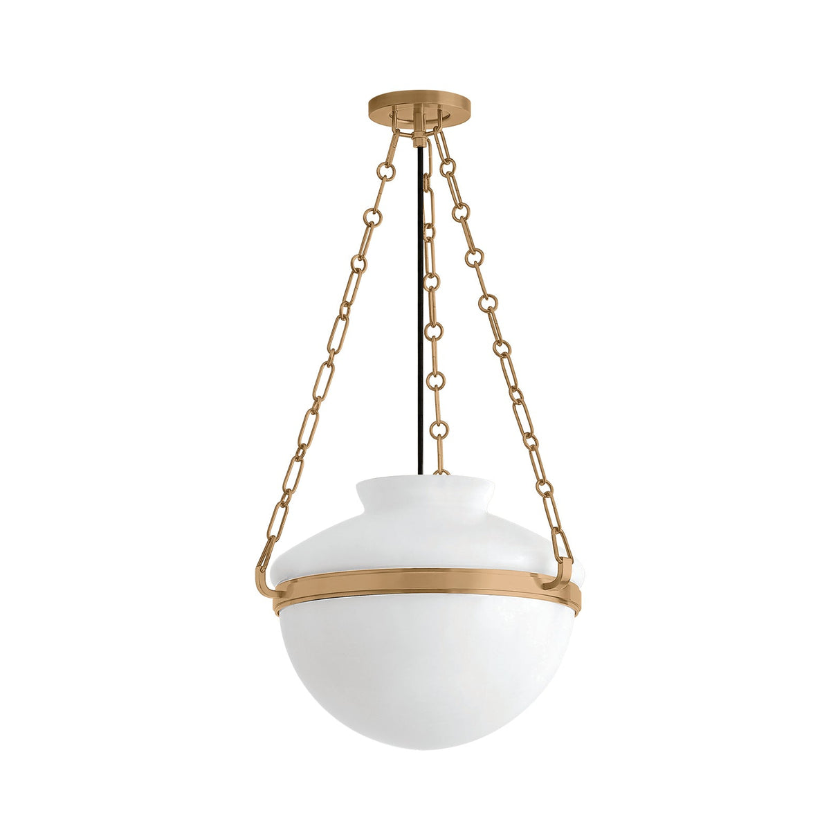 Capella Medium Pendant 16", Patina Brass and Milk Glass