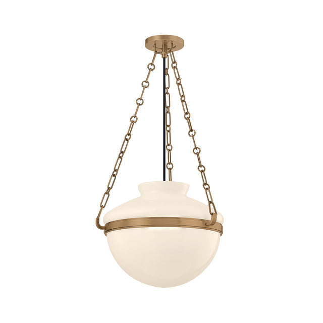 Capella Medium Pendant 16", Patina Brass and Milk Glass