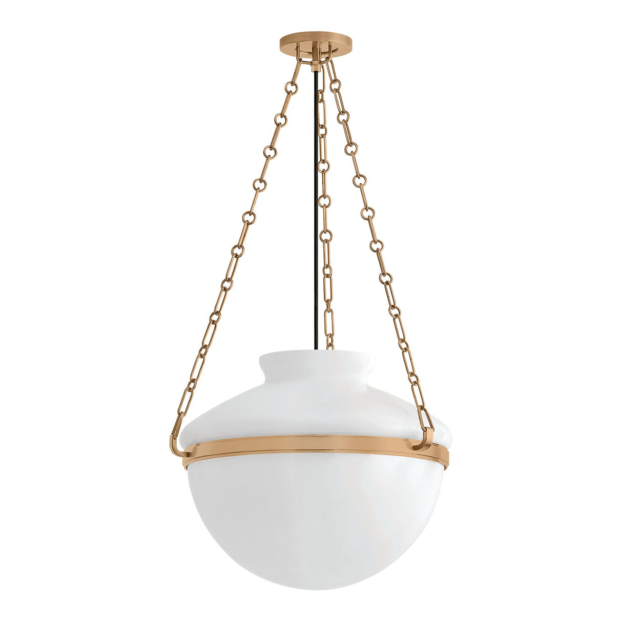 Capella Large Pendant 19", Patina Brass and Milk Glass