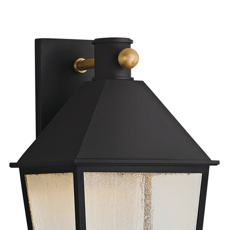 Baelor Outdoor Wall Light, Medium 16", Textured Black with Patina Brass Accents