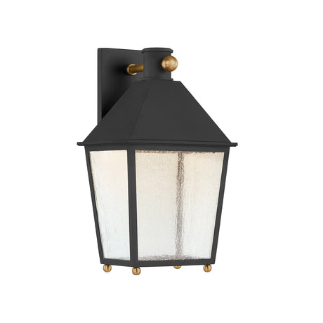 Baelor Outdoor Wall Light, Medium 16", Textured Black with Patina Brass Accents