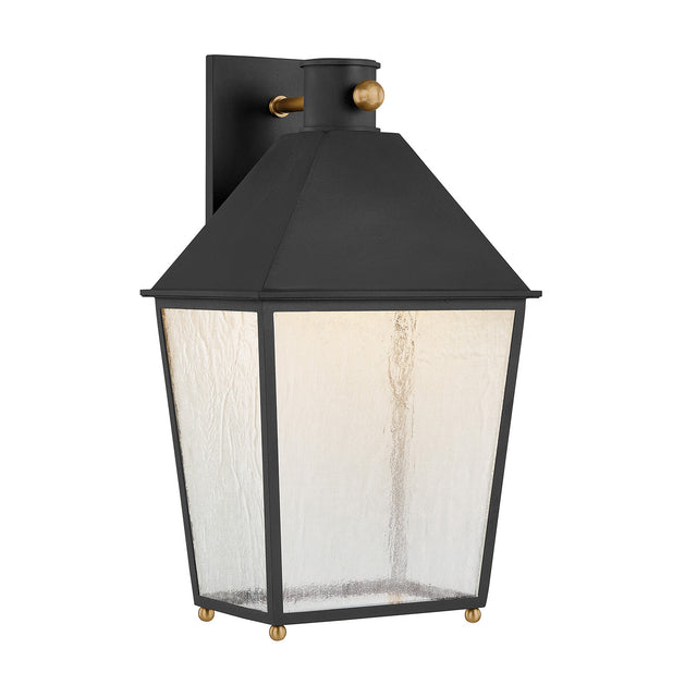 Baelor Outdoor Wall Light, Large 20", Textured Black with Patina Brass Accents