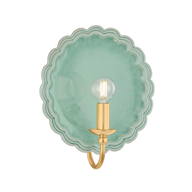 Gladys Wall Sconce 11", Seafoam Ceramic and Aged Brass