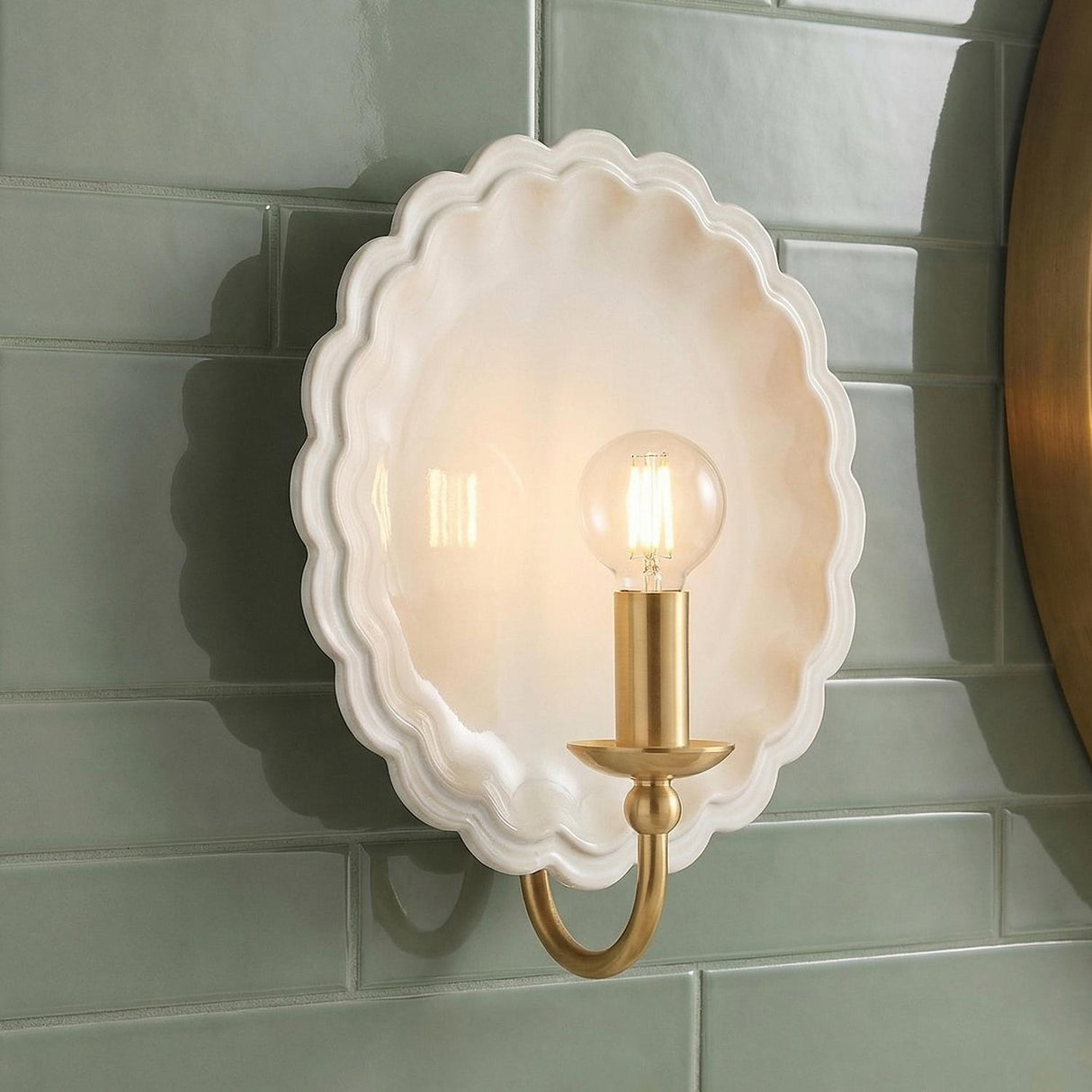 Gladys Wall Sconce 11", Ivory Ceramic and Aged Brass