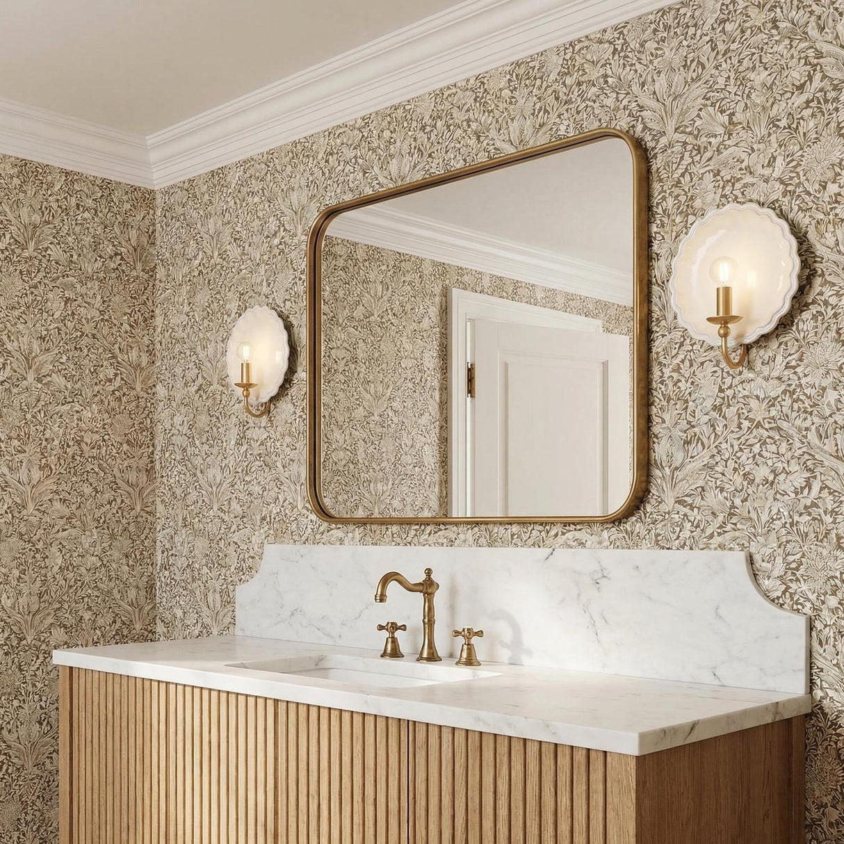 Gladys Wall Sconce 11", Ivory Ceramic and Aged Brass