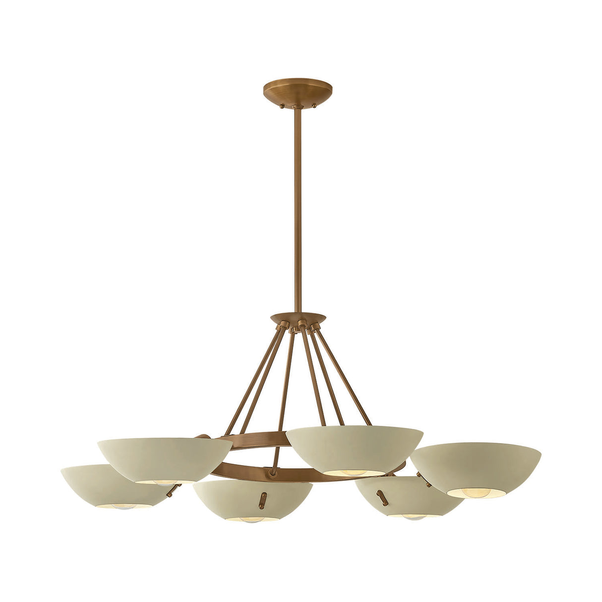 Clovis 6 Light Chandelier 40", Soft Sand and Patina Brass