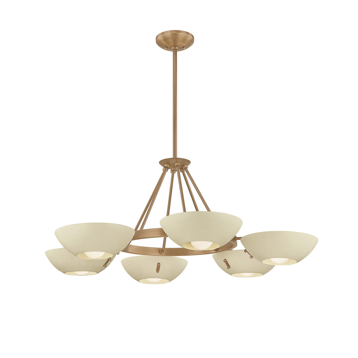 Clovis 6 Light Chandelier 40", Soft Sand and Patina Brass