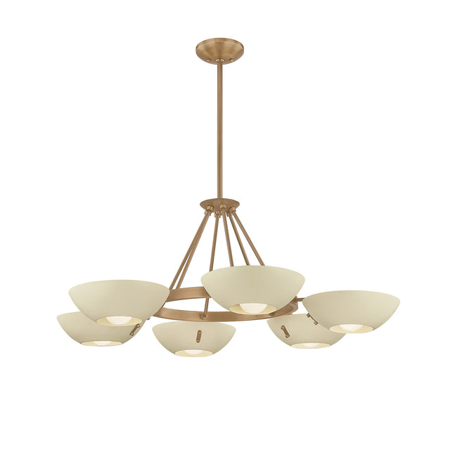 Clovis 6 Light Chandelier 40", Soft Sand and Patina Brass