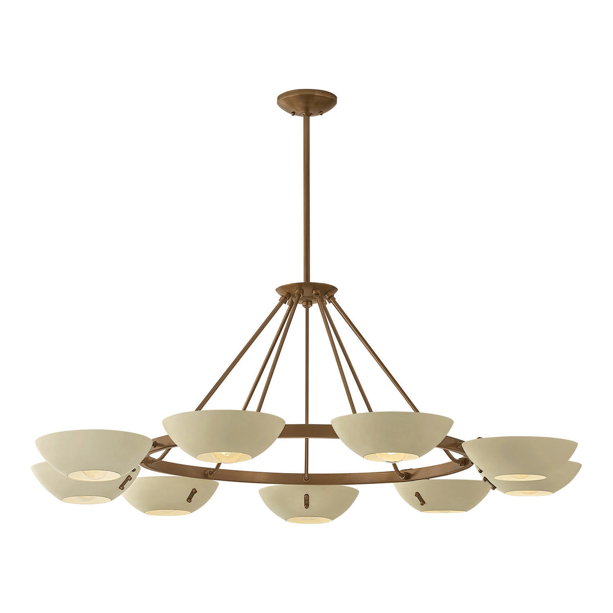 Clovis 9 Light Chandelier 55", Soft Sand and Patina Brass