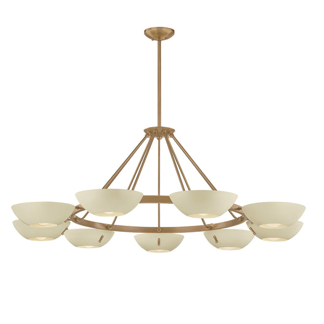 Clovis 9 Light Chandelier 55", Soft Sand and Patina Brass