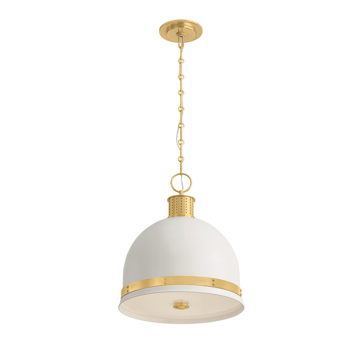 Patrice Medium Pendant 15", Matte White and Aged Brass