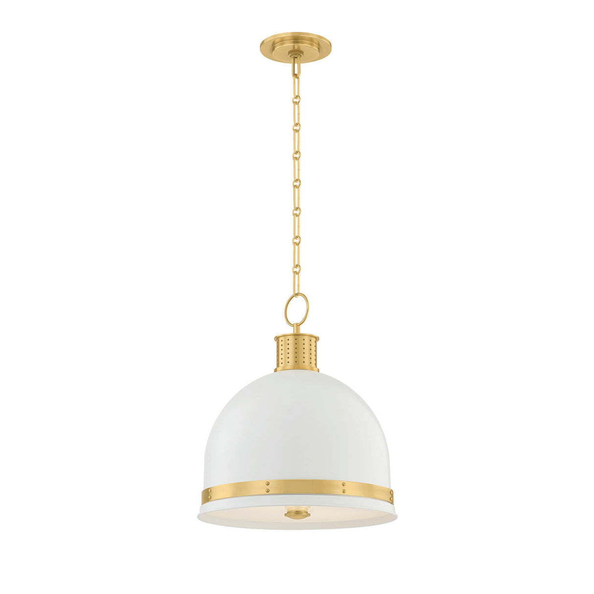 Patrice Medium Pendant 15", Matte White and Aged Brass