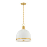 Patrice Medium Pendant 15", Matte White and Aged Brass
