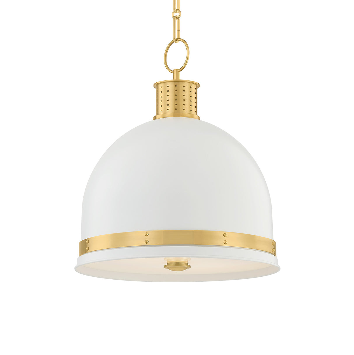 Patrice Medium Pendant 15", Matte White and Aged Brass