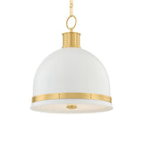 Patrice Medium Pendant 15", Matte White and Aged Brass