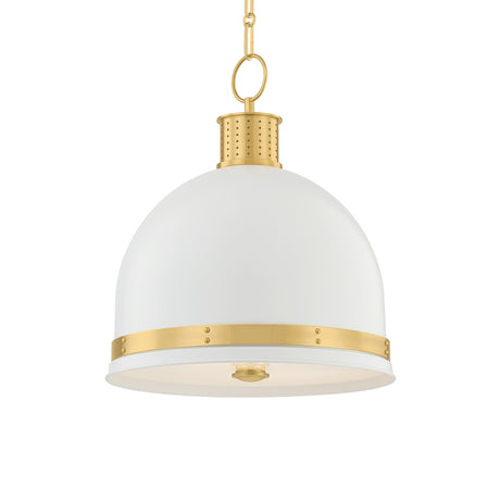 Patrice Medium Pendant 15", Matte White and Aged Brass