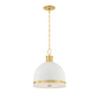 Patrice Medium Pendant 15", Matte White and Aged Brass