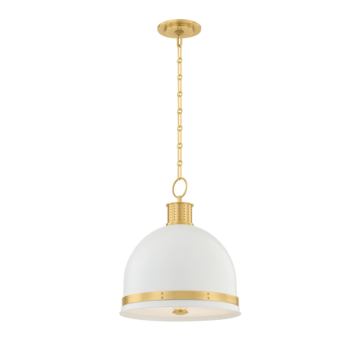 Patrice Medium Pendant 15", Matte White and Aged Brass