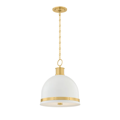 Patrice Medium Pendant 15", Matte White and Aged Brass
