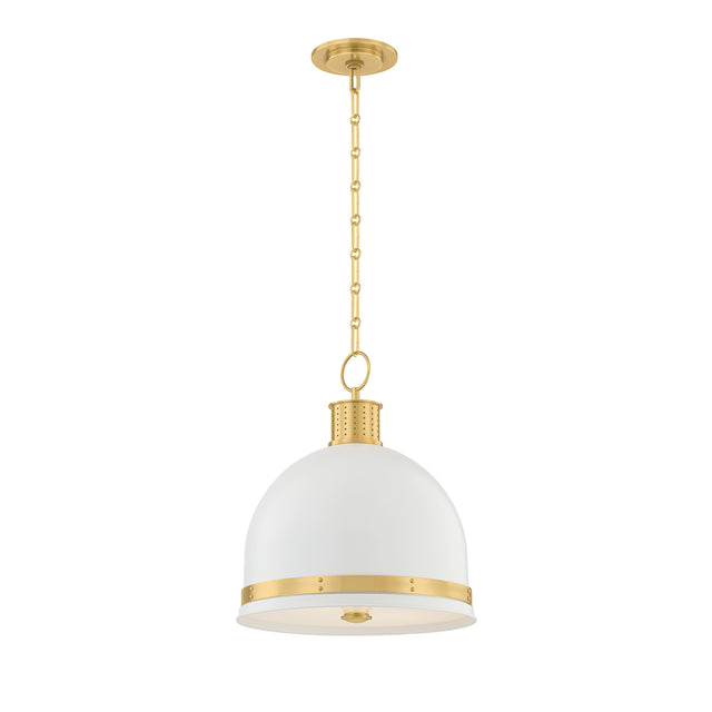 Patrice Medium Pendant 15", Matte White and Aged Brass