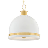 Patrice Large Pendant 20", Matte White and Aged Brass