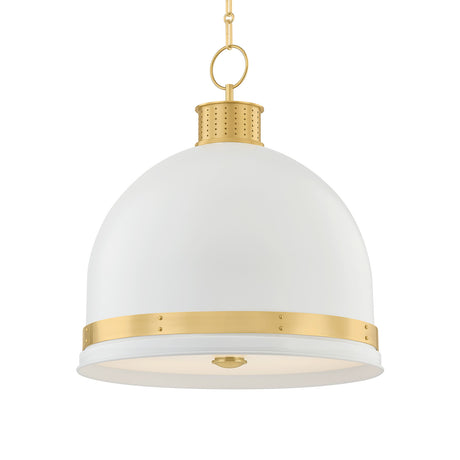Patrice Large Pendant 20", Matte White and Aged Brass