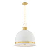 Patrice Large Pendant 20", Matte White and Aged Brass