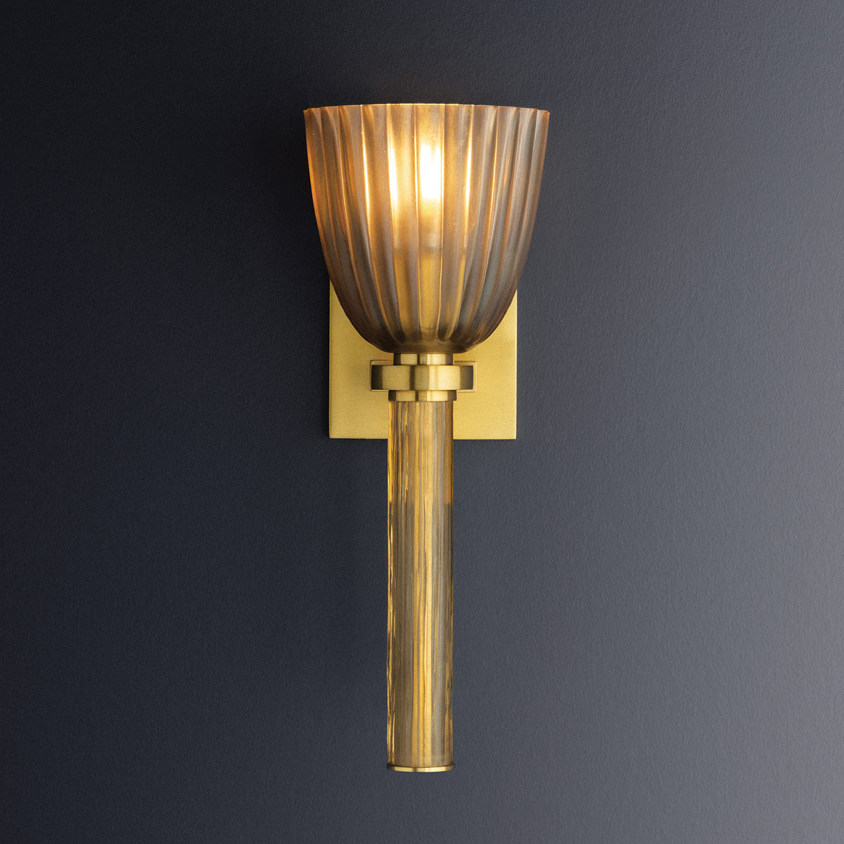 Sabel Wall Sconce 15", Aged Brass and Smoke Taupe Glass