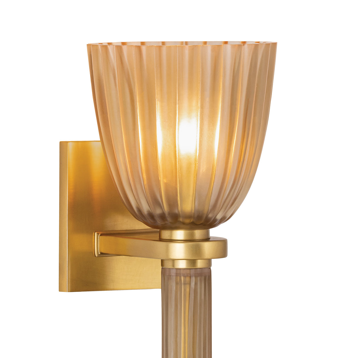 Sabel Wall Sconce 15", Aged Brass and Smoke Taupe Glass