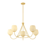 Goldie 5 Light Chandelier 34", Aged Brass and Buttermilk Glass