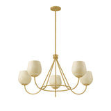 Goldie 5 Light Chandelier 34", Aged Brass and Buttermilk Glass