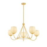 Goldie 5 Light Chandelier 34", Aged Brass and Buttermilk Glass