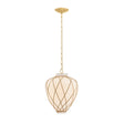 Dion Small Pendant 13", Aged Brass and Milk Glass with Rattan