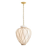 Dion Medium Pendant 17", Aged Brass and Milk Glass with Rattan