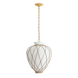 Dion Medium Pendant 17", Aged Brass and Milk Glass with Rattan