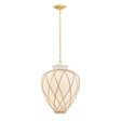 Dion Medium Pendant 17", Aged Brass and Milk Glass with Rattan