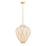 Dion Medium Pendant 17", Aged Brass and Milk Glass with Rattan