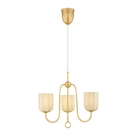 Lilith 3 Light Chandelier 21", Aged Brass with Fabric Shades