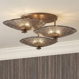Azaria 3 Shade Semi-Flush 36", Bronze Piastra Glass scalloped flush mount in a Transitional Entryway with striped wallpaper.