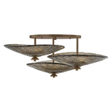 Azaria 3 Shade Semi-Flush 36", Bronze Piastra Glass