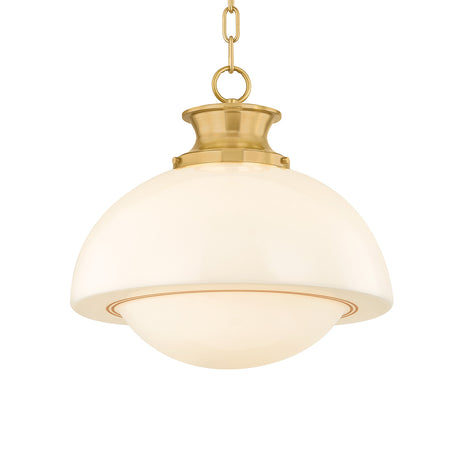 Leonie Pendant 15", Aged Brass and Milk Glass